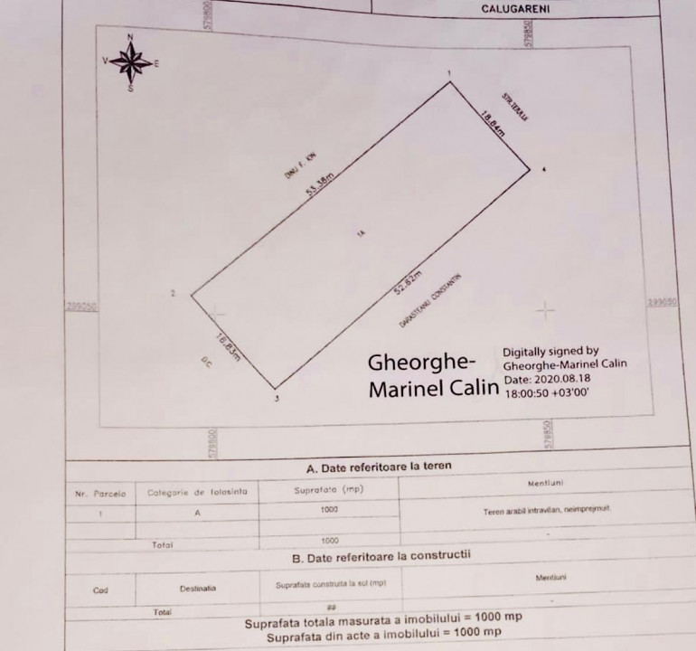 Teren 1000 mp Str Teiului 18,84 m deschidere, asfalt si curent 